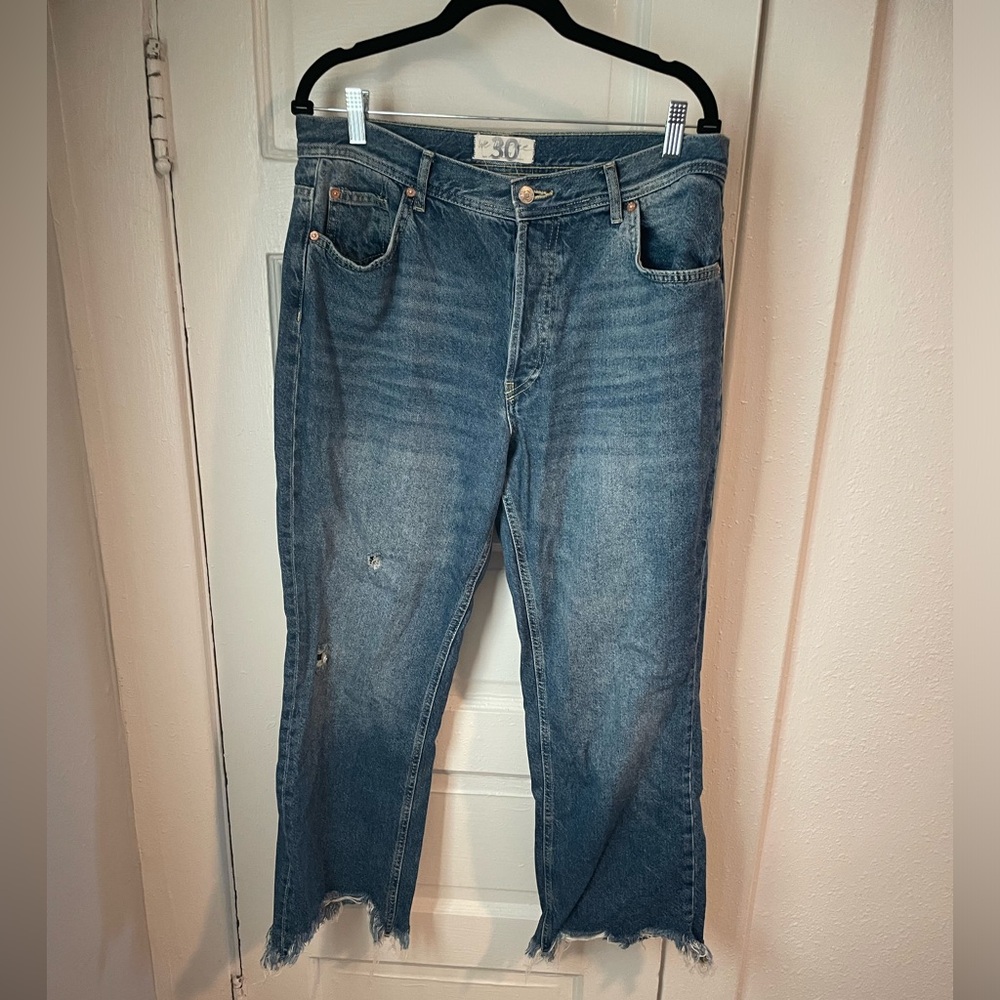 We The Free People Women's 30 Distressed Jeans Mid Rise Button Fly Cotton
